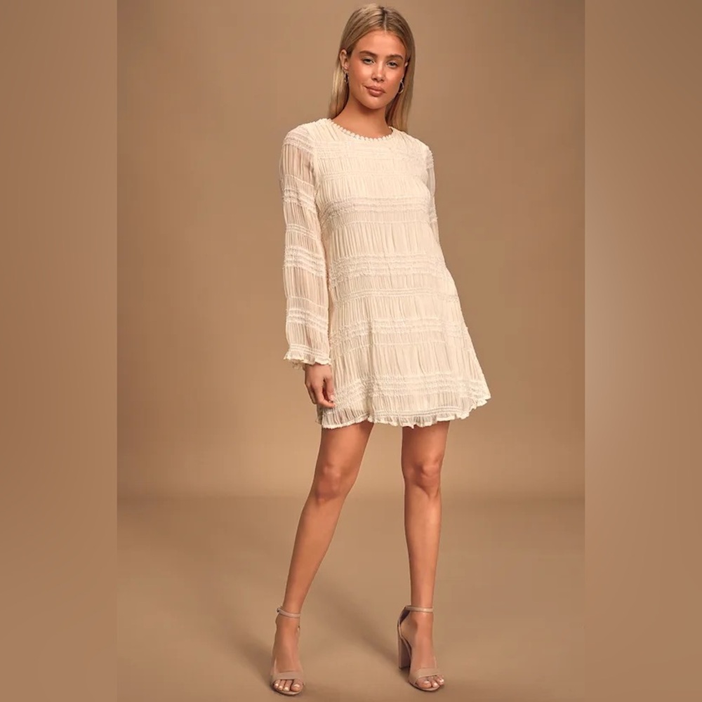 Lulu's Cream Sequin Tiered Formal Dress
